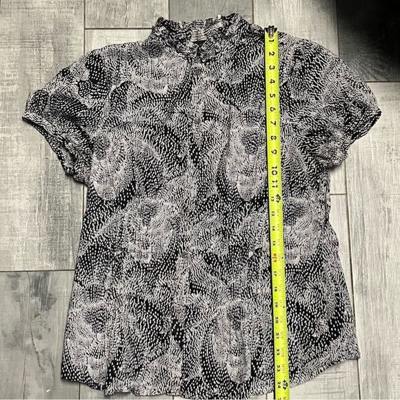 VTG 90s The Limited Black White Dot Floral Puff Cap Short Sleeve Button Shirt L - Picture 8 of 15